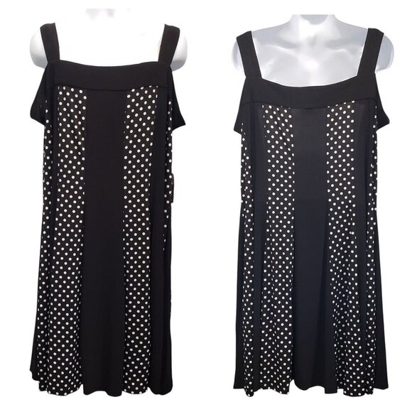 R&M Richards Sleeveless Polka Dot Dress Whimsigoth Pinup B&W Plus Size 3X NEW - Picture 2 of 10